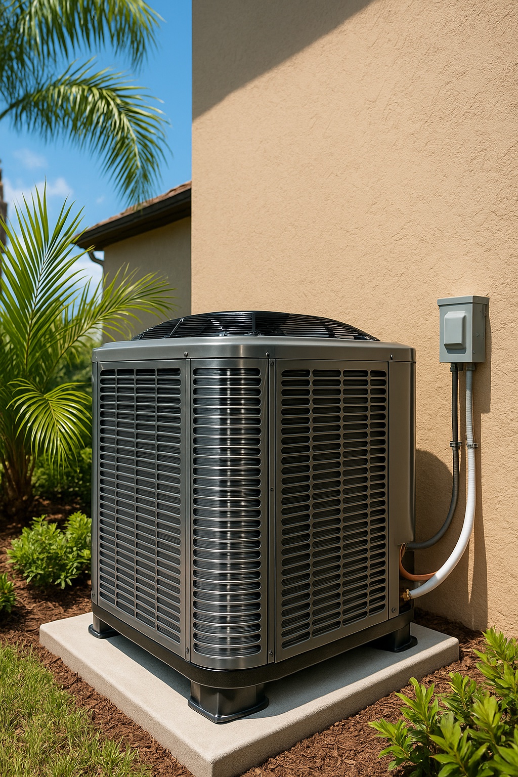 High-efficiency outdoor AC condenser unit installed beside a Florida home